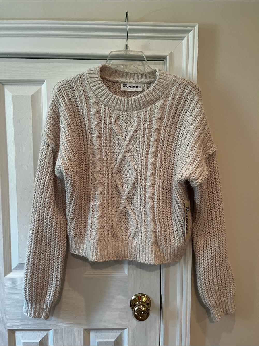 NWT No Boundaries Cream Cable-Knit Crewneck Sweater